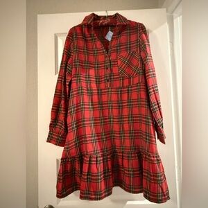 NWT, Red Plaid Long Sleeve Dress, Size L